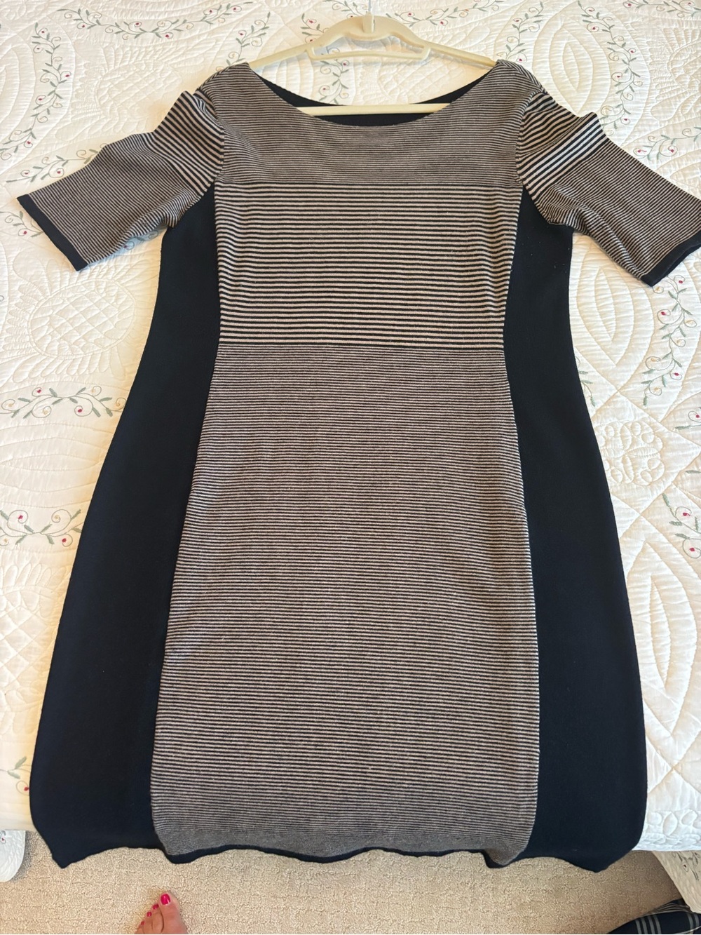 Ann Taylor Black and Gray Striped Midi Sheath Dress